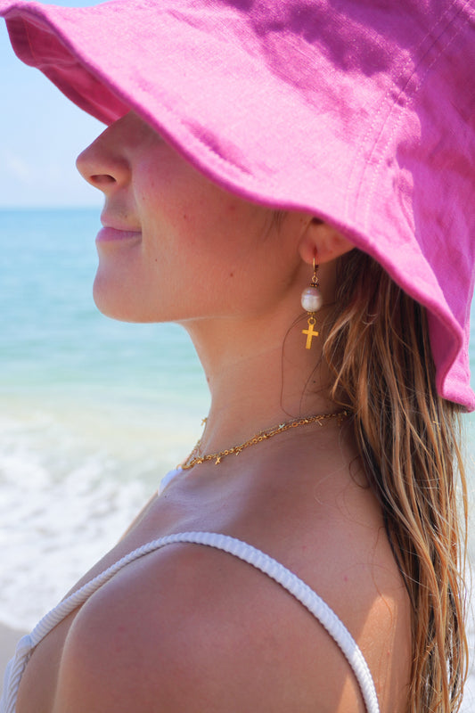 Pearl cross earrings