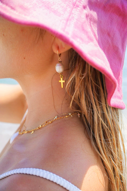 Pearl cross earrings